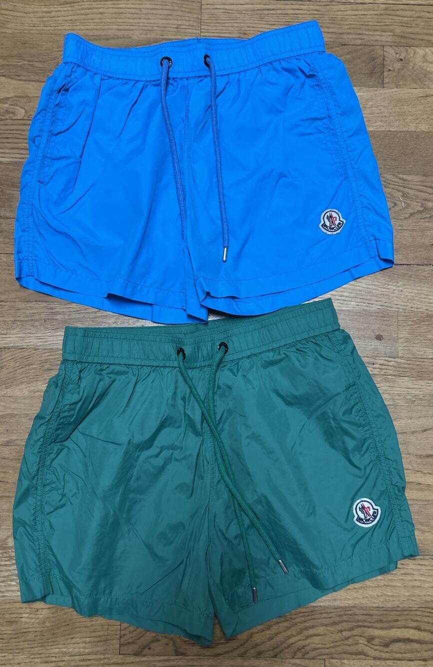 Mens MONCLER Green & Teal Lined Boxer Mare Swim Trunks Shorts Size S *A6